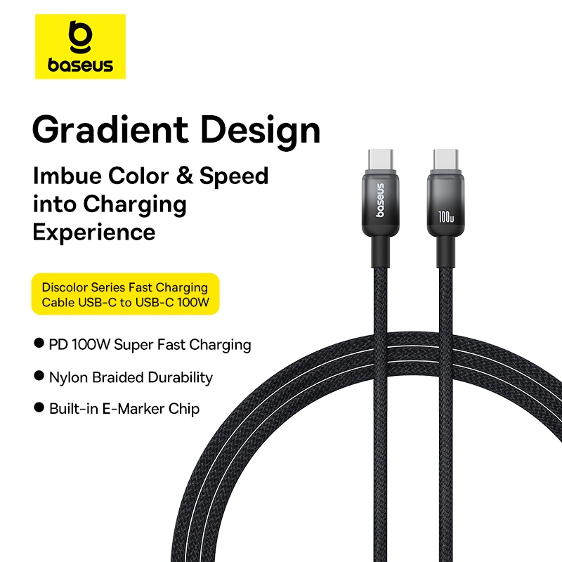 Dây cáp sạc nhanh Baseus Discolor Type C sang USB C 100W cho IP 15 16 Pro Max Cáp truyền dữ liệu chính hãng dài 1m 2m