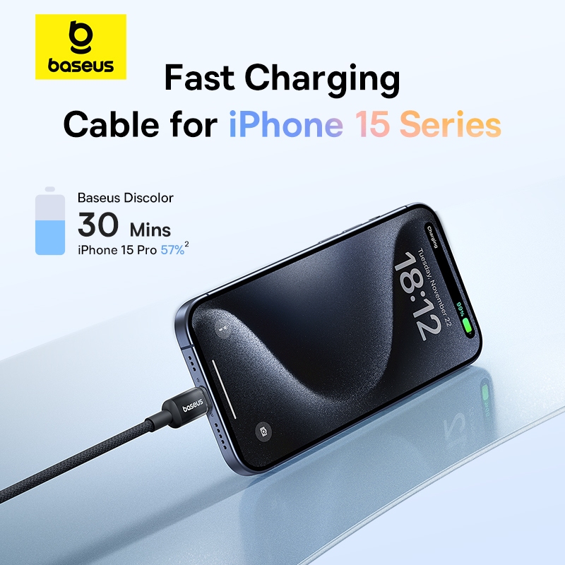 Dây cáp sạc nhanh Baseus Discolor Type C sang USB C 100W cho IP 15 16 Pro Max Cáp truyền dữ liệu chính hãng dài 1m 2m