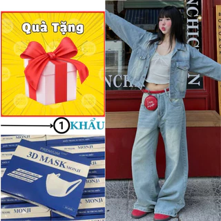 Quà tặng khẩu trang quần jean nữ ống rộng