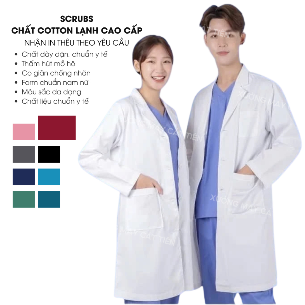 Áo blouse dài tay bác sĩ, chất vải lon Nhật, mềm nhẹ, thấm hút mồ hôi, đủ size cho nam/nữ