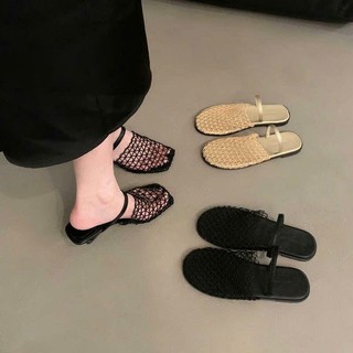 (Sẵn đen 38) Dép Sục Lưới Quai Ngang Đế Bằng Phong Cách Mới Ulzzang