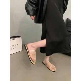(Sẵn đen 38) Dép Sục Lưới Quai Ngang Đế Bằng Phong Cách Mới Ulzzang