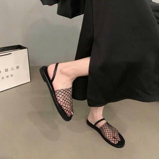 (Sẵn đen 38) Dép Sục Lưới Quai Ngang Đế Bằng Phong Cách Mới Ulzzang