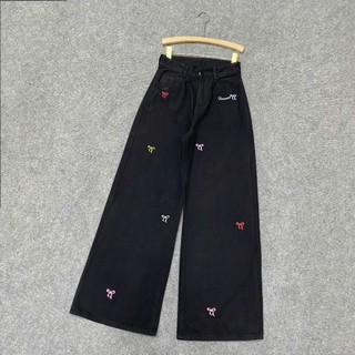 Quần Thêu Nơ Bigsize Nữ Dáng Suông Ống Rộng Vải Kaki Sành Điệu Hottrend Cho Chubby Q543