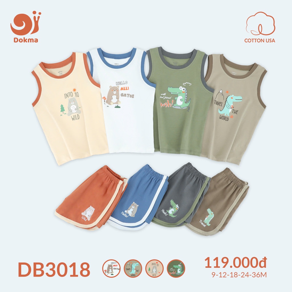 (8-14kg, 6-36M) Bộ Ba Lỗ Thể Thao Bé Trai Dokma JB368 DB2100 DB2214 DB3018 DB3054 DB3015 DB2905