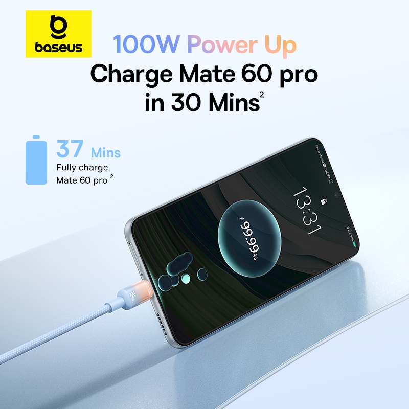 Dây cáp sạc nhanh Baseus Discolor USB sang Type C 100W cho Huawei Xiaomi Cáp truyền dữ liệu chính hãng