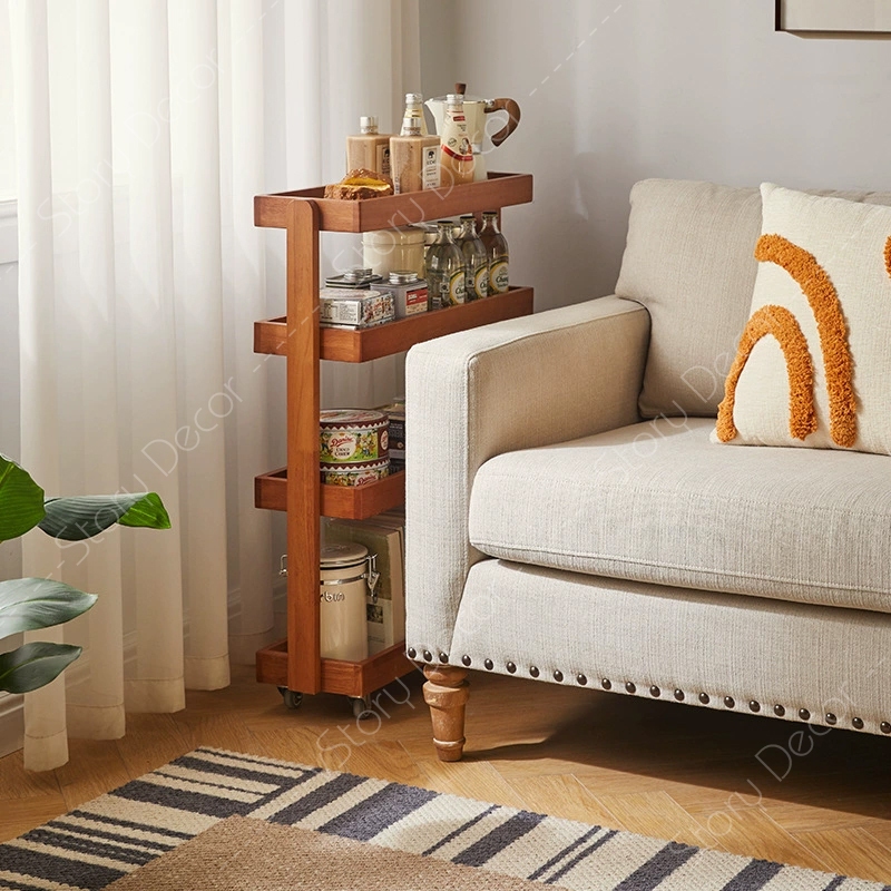 Kệ 4 tầng Giá sách gỗ tự nhiên dùng không gian hẹp có bánh xe di chuyển, bàn phụ ghế sofa phòng khách