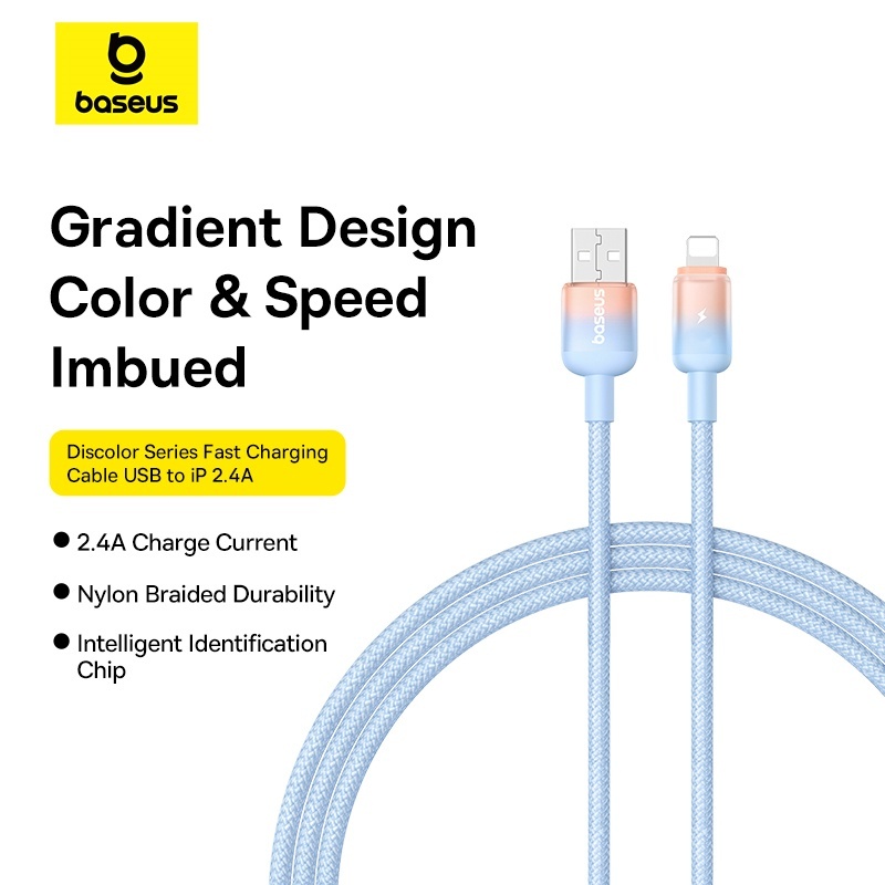 Dây cáp sạc nhanh Baseus Discolor USB sang ip 20W cho Phone 11 12 13 14 Pro Max Cáp truyền dữ liệu chính hãng dài 1m 2m