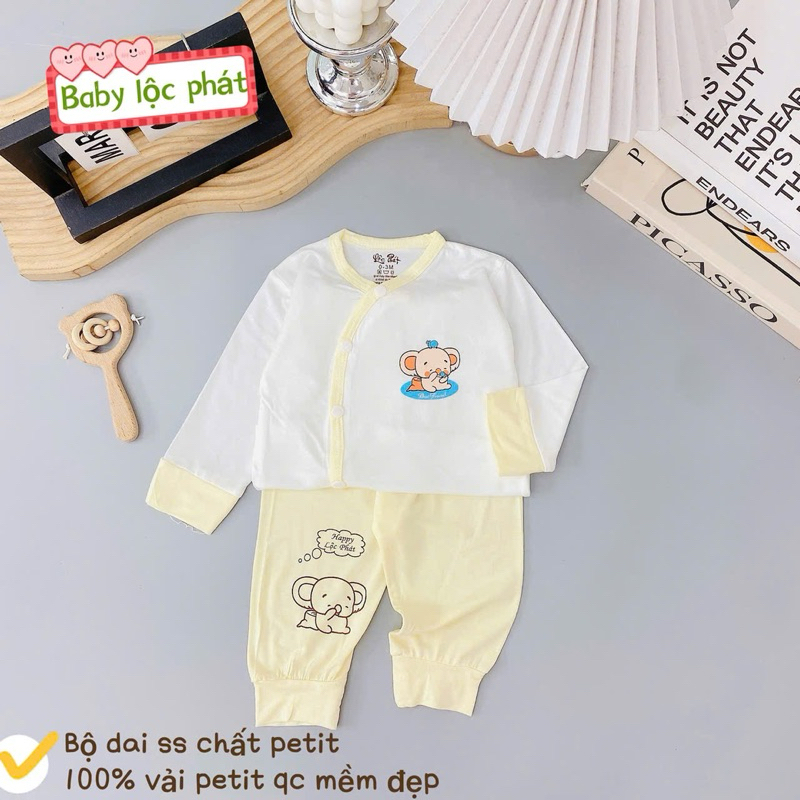 (LPDT 04) Bộ quần áo sơ sinh thun lạnh PETIT dài tay cho bé mềm mịn thoải mái 0 - 9m
