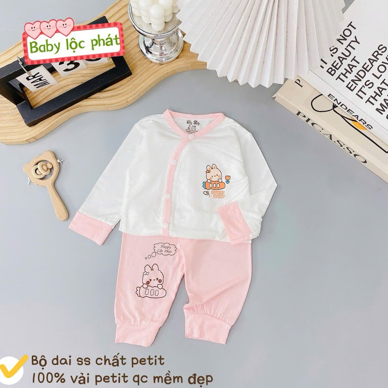 (LPDT 04) Bộ quần áo sơ sinh thun lạnh PETIT dài tay cho bé mềm mịn thoải mái 0 - 9m