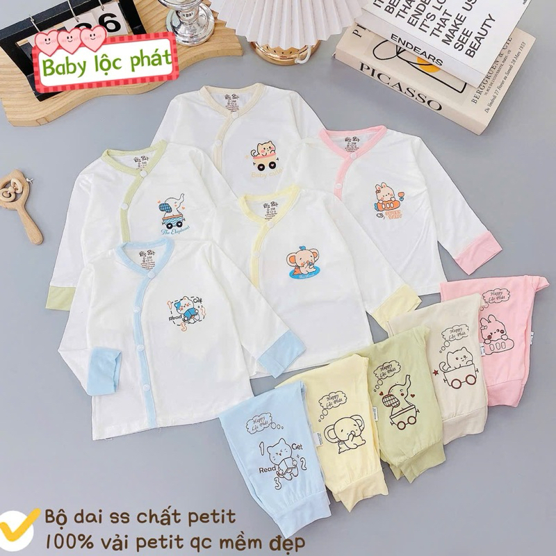 (LPDT 04) Bộ quần áo sơ sinh thun lạnh PETIT dài tay cho bé mềm mịn thoải mái 0 - 9m