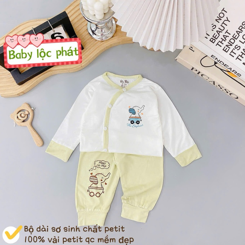 (LPDT 04) Bộ quần áo sơ sinh thun lạnh PETIT dài tay cho bé mềm mịn thoải mái 0 - 9m