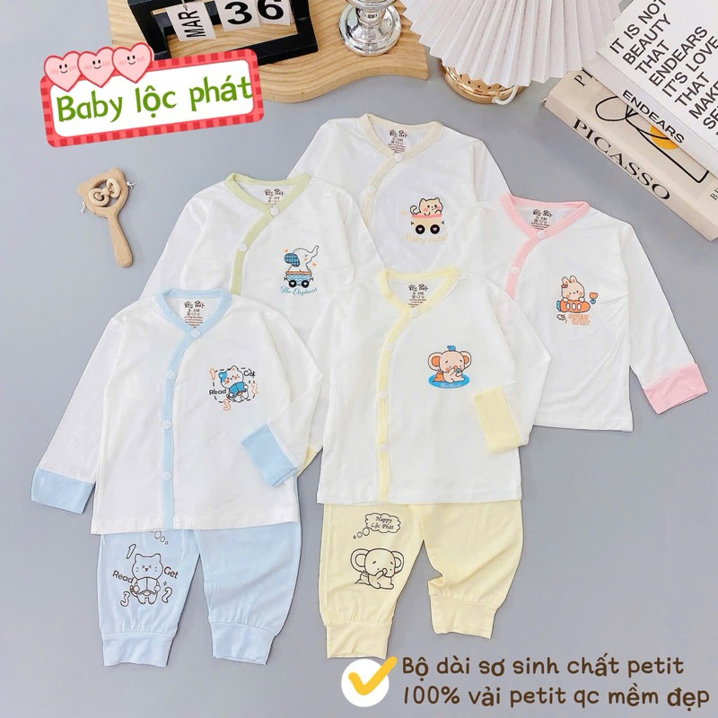 (LPDT 04) Bộ quần áo sơ sinh thun lạnh PETIT dài tay cho bé mềm mịn thoải mái 0 - 9m
