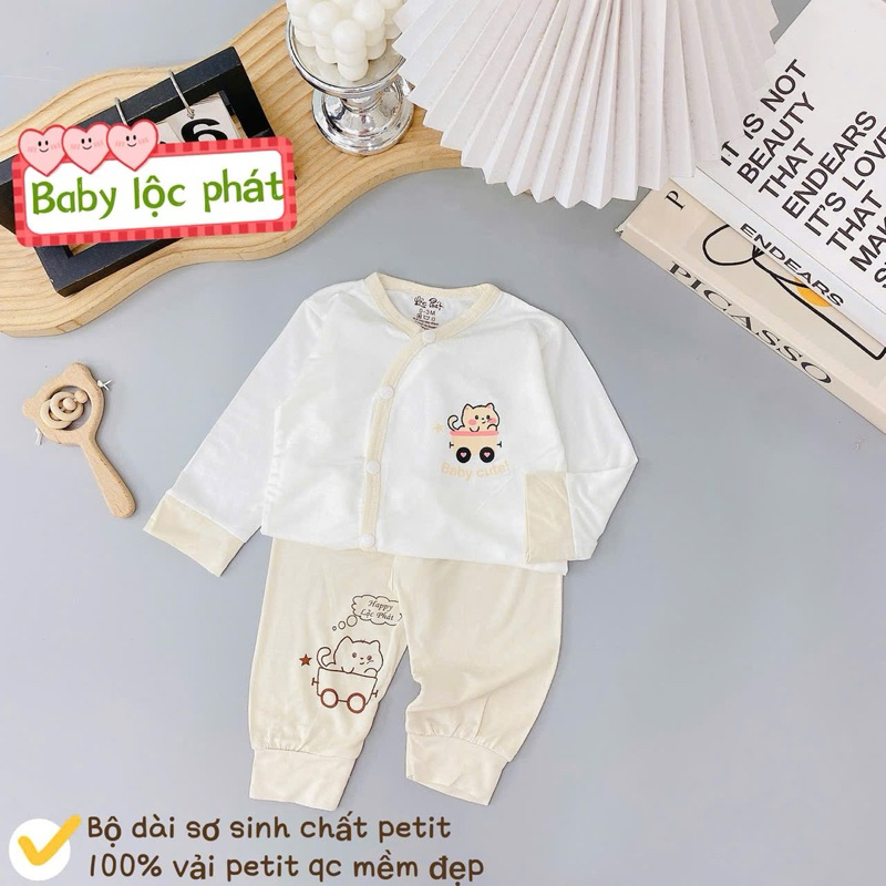 (LPDT 04) Bộ quần áo sơ sinh thun lạnh PETIT dài tay cho bé mềm mịn thoải mái 0 - 9m