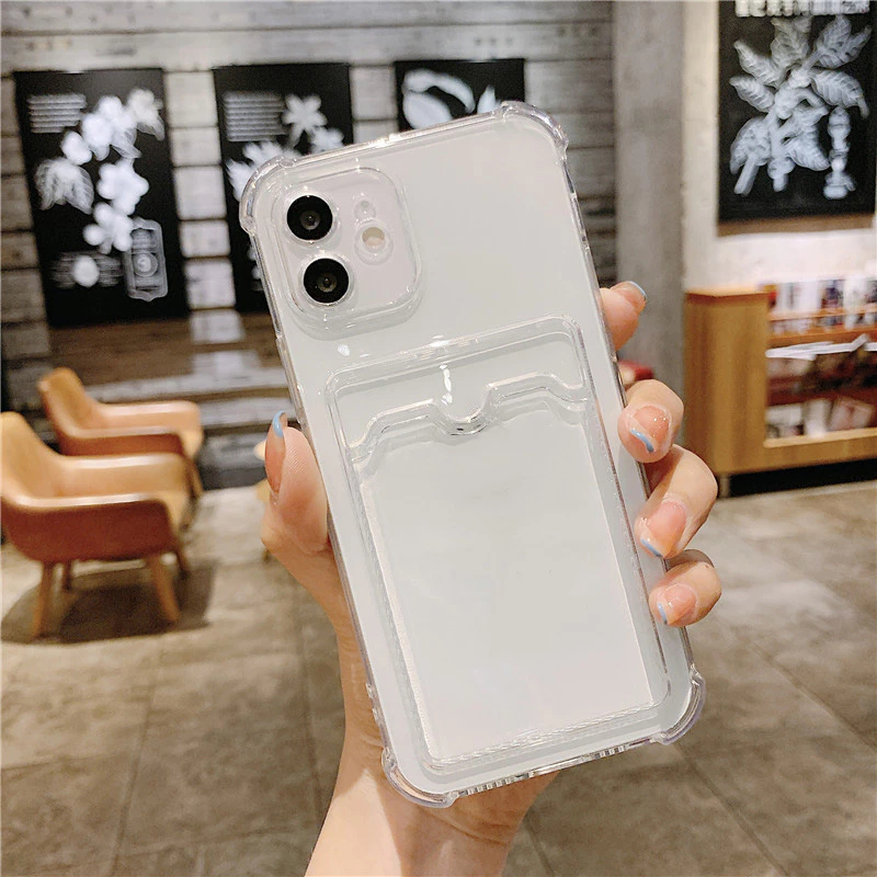 Ốp lưng chống sốc IPhone trong suốt có ngăn đựng thẻ cho IPhone 7 8 Plus SE XS XSMax 11 12 13 14 15 16 17Pro Max Plus