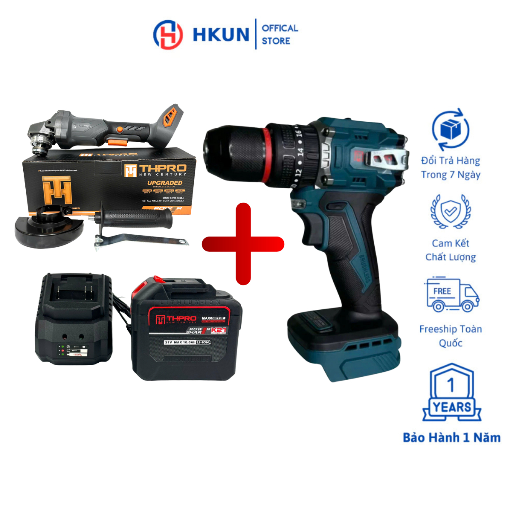 Combo Máy Cắt THPRO F1  Và Máy Khoan Pin 3 Chức Năng THPRO 7821 Động Cơ Không Chổi Than, Chân Pin Phổ Thông Kèm Pin Sạc