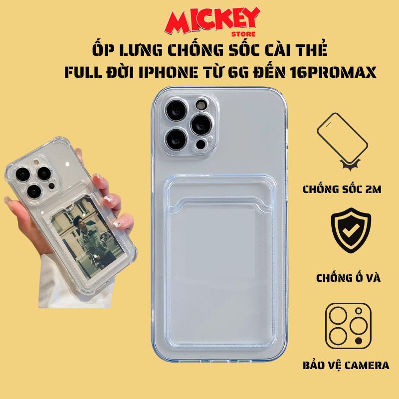 Ốp lưng chống sốc IPhone trong suốt có ngăn đựng thẻ cho IPhone 7 8 Plus SE XS XSMax 11 12 13 14 15 16 17Pro Max Plus