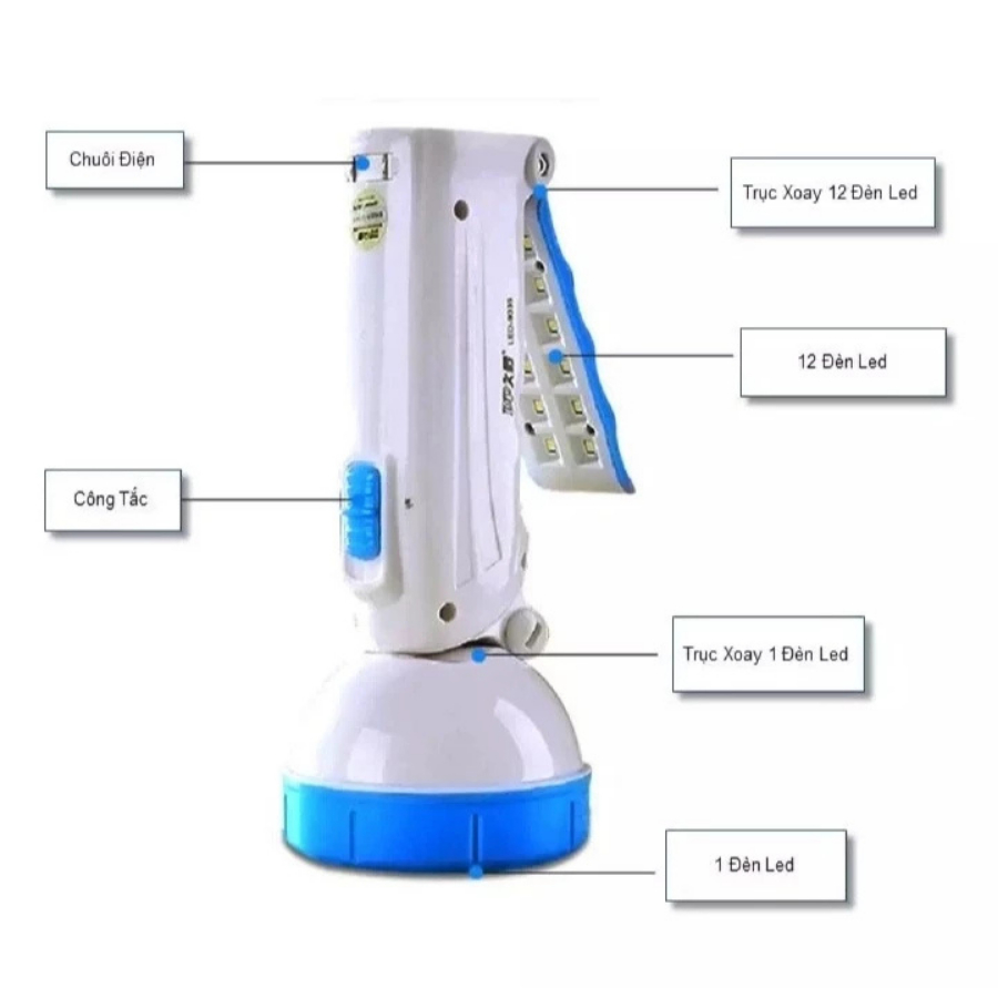 Đèn pin sạc cầm tay DP-9035B 2 kiểu chiếu sáng, có đèn LED bên hông