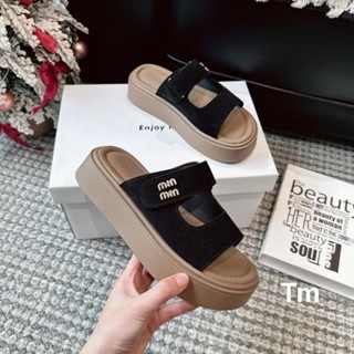 [Thảo Em - D500] Dép nữ độn đế 4cm êm chân  da lộn quai trang thời trang (Có Sẵn)