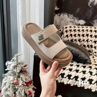 [Thảo Em - D500] Dép nữ độn đế 4cm êm chân  da lộn quai trang thời trang (Có Sẵn)