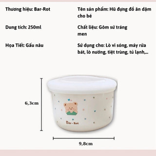Bát Ăn Dặm SỨ Cho Bé BARROT Ceramic Bowl Hoạ Tiết Đáng Yêu Có Nắp Silicon Chống Tràn babyhome