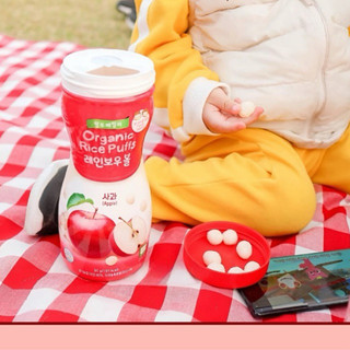 Bánh Gạo Ăn Dặm Hữu Cơ FARM TO FAMILY ORGANIC RICE PUFFS Hộp Tròn Hàn Quốc Cho Bé 6M+