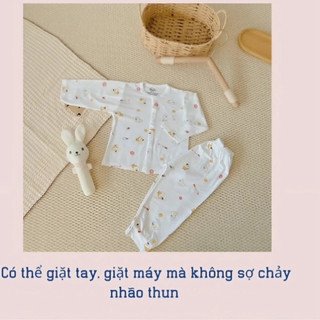 Bộ quần áo ngắn dài tay thun lạnh nền trắng họa tiết thú đáng yêu cho bé 5-15kg babyhome