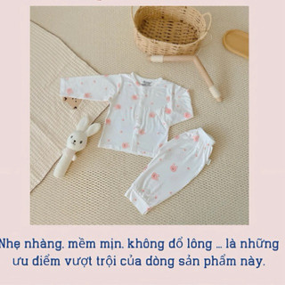 Bộ quần áo ngắn dài tay thun lạnh nền trắng họa tiết thú đáng yêu cho bé 5-15kg babyhome