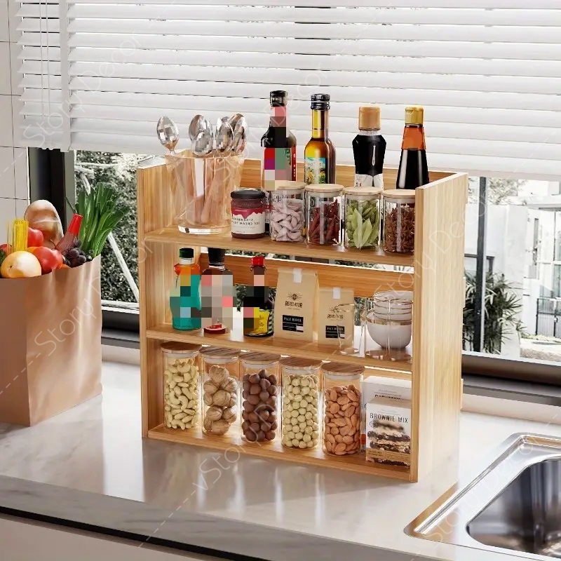 Kệ gỗ để đồ gia vị nhiều tầng, kệ nhà bếp đa năng