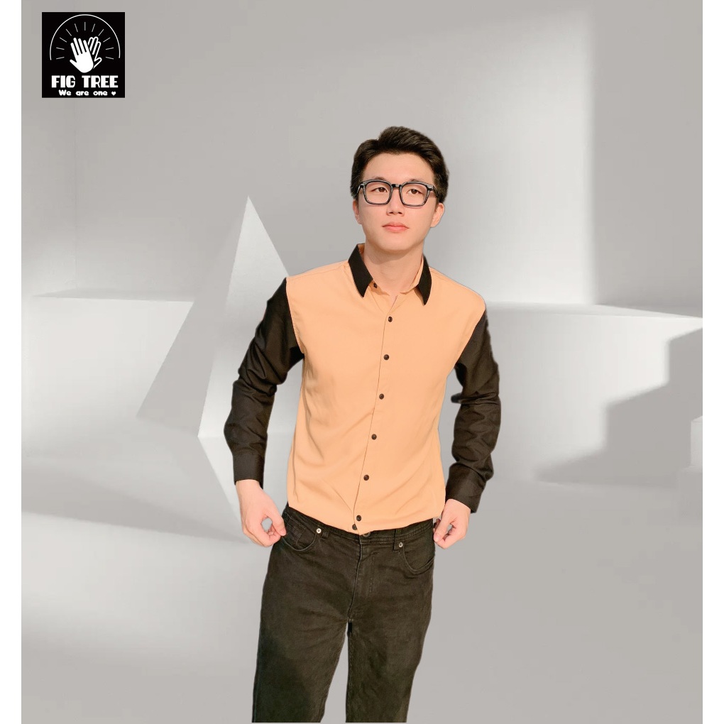 Áo Sơ Mi Nam Fig Tree Màu Vàng Phối Đen Model Đi Chơi, Đi Làm Lịch Lãm, Chất Cotton, Hàng thiết kế