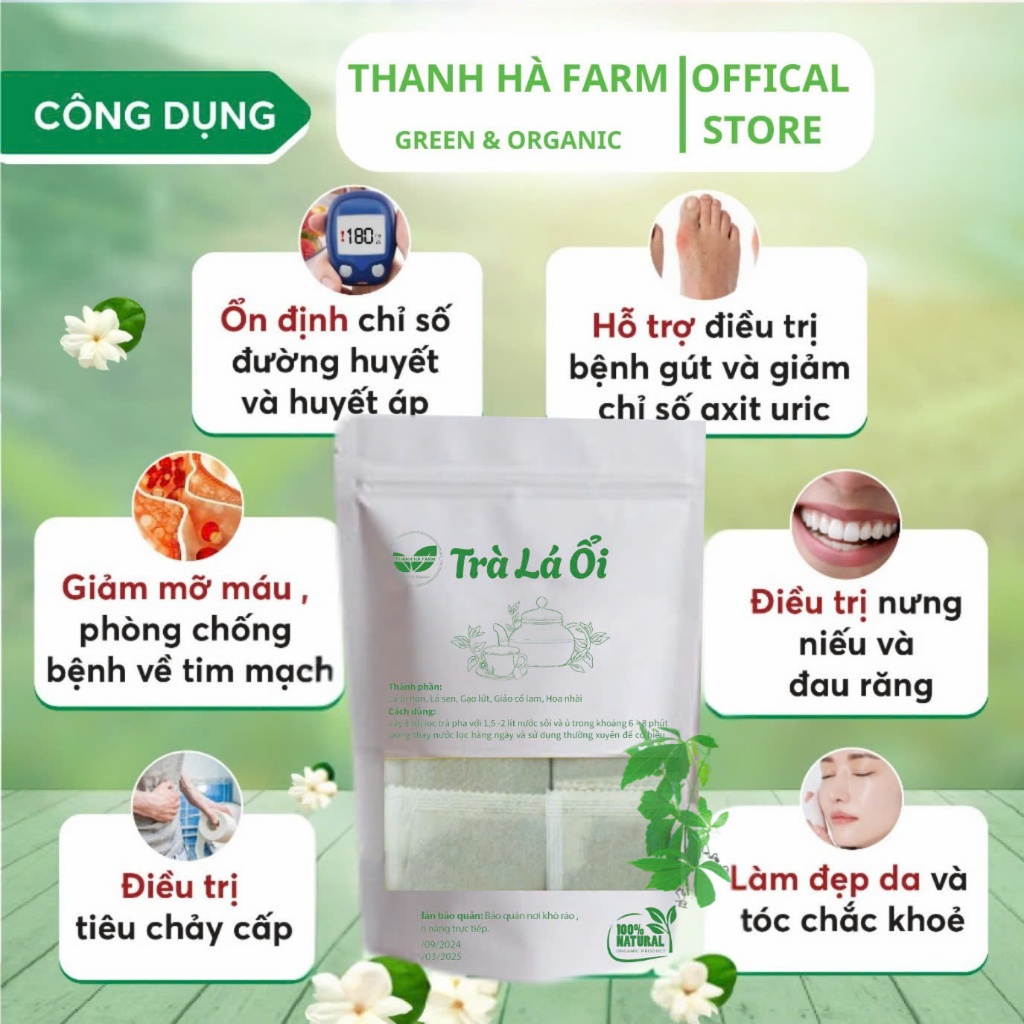 Trà Lá Ổi Túi Lọc Giảm Cân Combo 30 Gói Mix Thảo Mộc Thiên Nhiên - Gói Lớn Pha 2L Nước