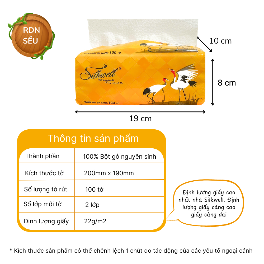 Thùng 9 gói giấy rút đa năng Silkwell Sếu 100 tờ 2 lớp siêu dai, tiện lợi khi lau tay, lau bếp & thấm dầu