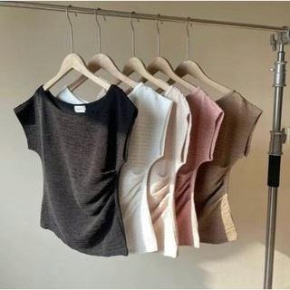 Áo Thun Lệch Vai Nhún Eo cho Mẹ Bầu thời trang công sở , chất xốp nhăn nhật mềm mát