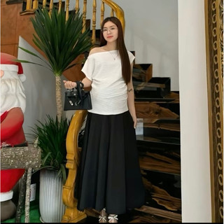 Áo Thun Lệch Vai Nhún Eo cho Mẹ Bầu thời trang công sở , chất xốp nhăn nhật mềm mát