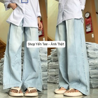 Quần jeans nữ ống rộng xếp ly V sành điệu che khuyết điểm Yến Tee Shop #1001