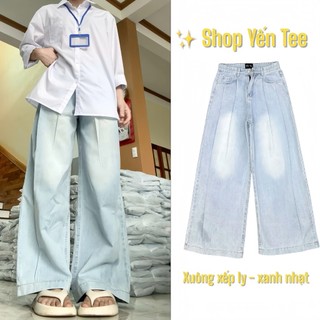 Quần jeans nữ ống rộng xếp ly V sành điệu che khuyết điểm Yến Tee Shop #1001