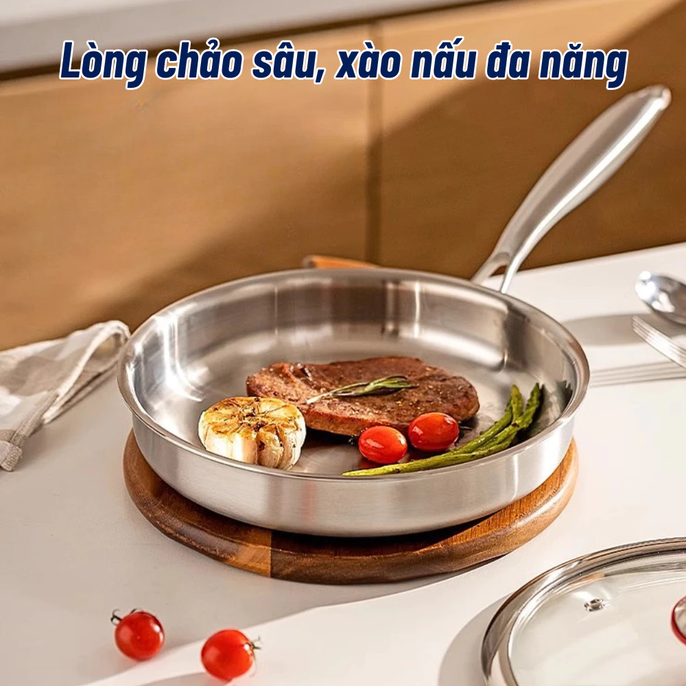 Chảo chống dính Inox SUS 304 nguyên khối dễ dàng vệ sinh, sử dụng cho mọi loại bếp