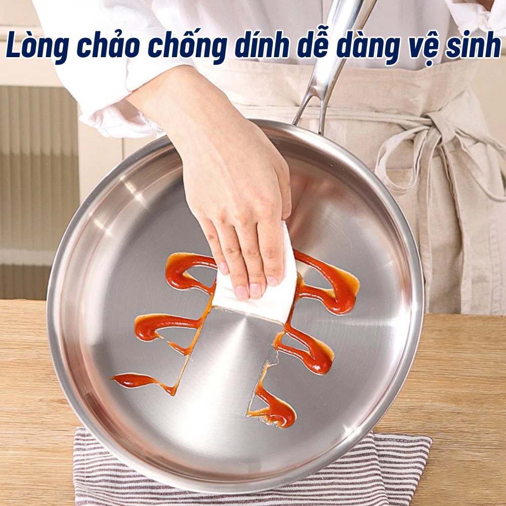 Chảo chống dính Inox SUS 304 nguyên khối dễ dàng vệ sinh, sử dụng cho mọi loại bếp
