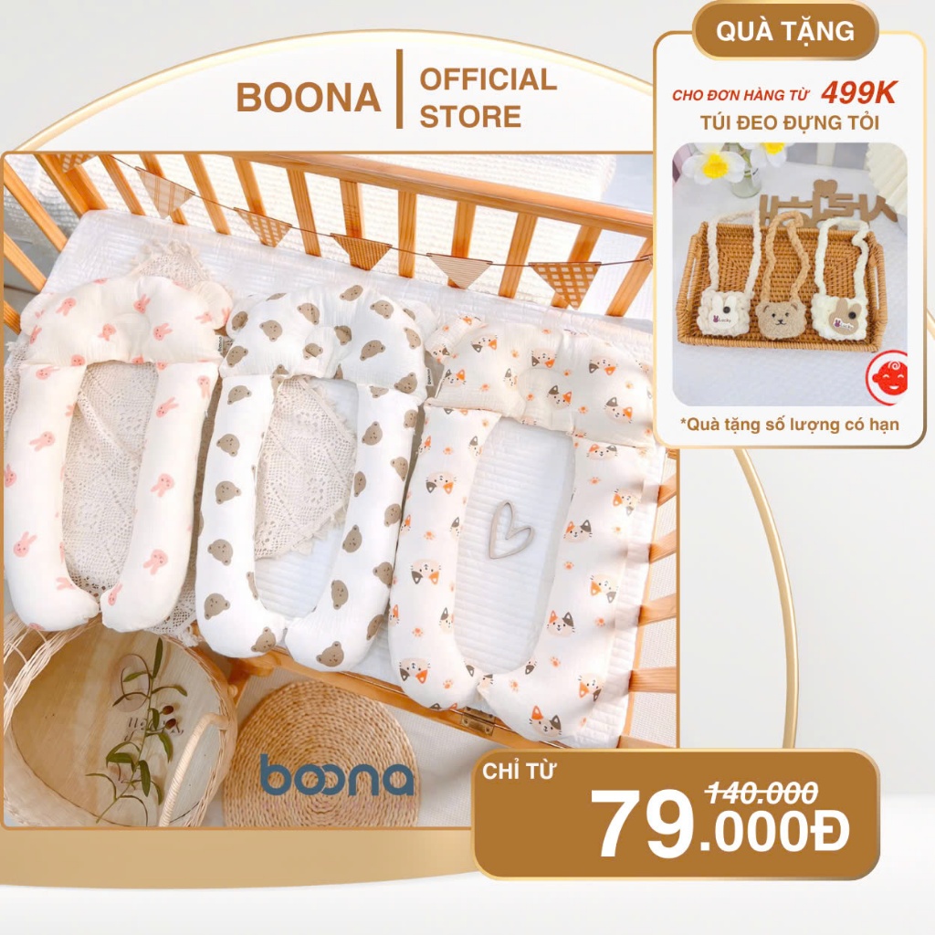 Gối chữ U cho bé Boona đa năng làm gối ôm, gối đầu, gối chặn chống giật ...