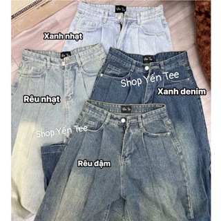 Quần jeans nữ ống suông rộng xếp ly V sành điệu che khuyết điểm Yến Tee Shop #1001