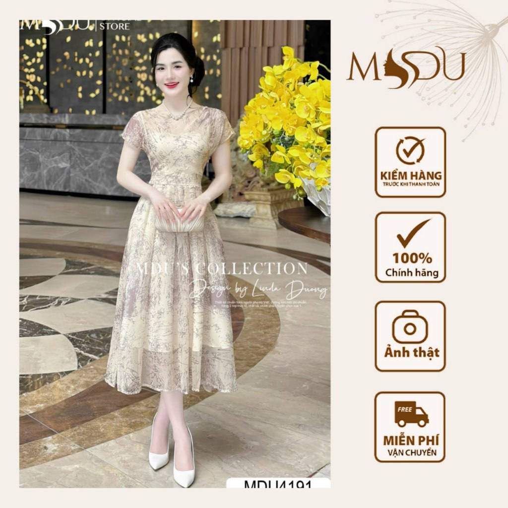 Váy Tơ Hàn MDU4191 Thiết Kế Váy Xòe Nhẹ Kết Hợp Với Họa Tiết Bắt Mắt Từ MDU K14-D1-2