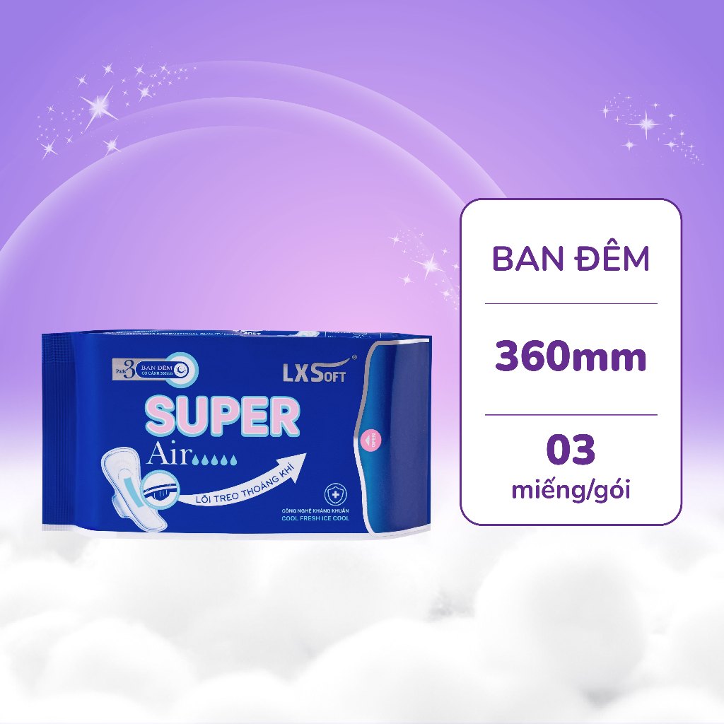 COMBO 5 gói Băng Vệ Sinh SUPER AIR LXSoft Hàn Quốc - Bạc hà - Mặt lưới lụa Siêu thấm hút