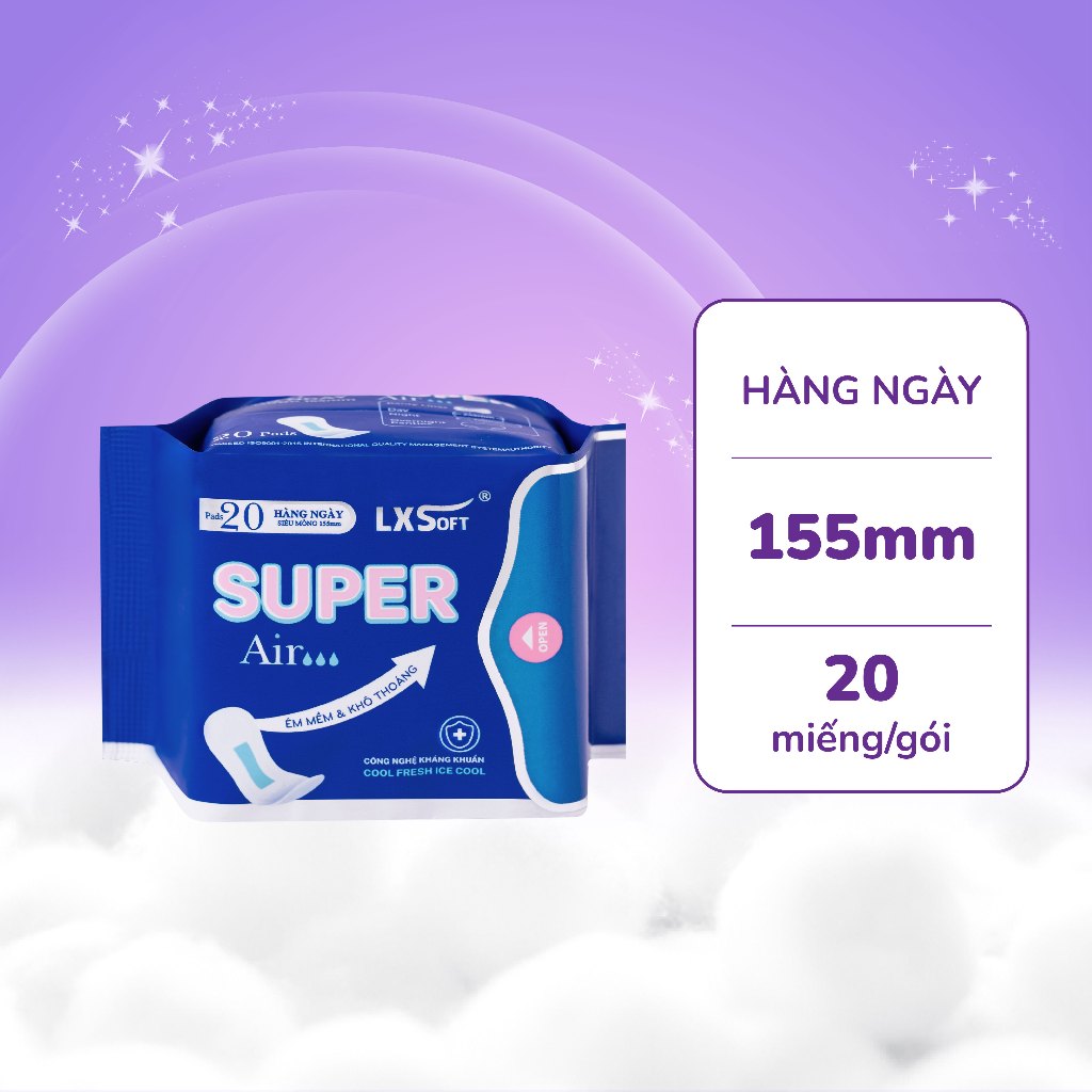 COMBO 5 gói Băng Vệ Sinh SUPER AIR LXSoft Hàn Quốc - Bạc hà - Mặt lưới lụa Siêu thấm hút