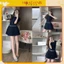 Váy Xanh Than Chất Tuyết Mưa Phối Cổ Sơmi Khoá Xếp Ly Đính Nơ Eo Hàng 2 Lớp Hoadanbistore