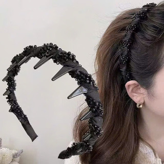 Băng Đô Tóc Tạo Kiểu Phồng Đính Hạt Kim Sa Đen Lấp Lánh Phụ Kiện Tóc Nữ