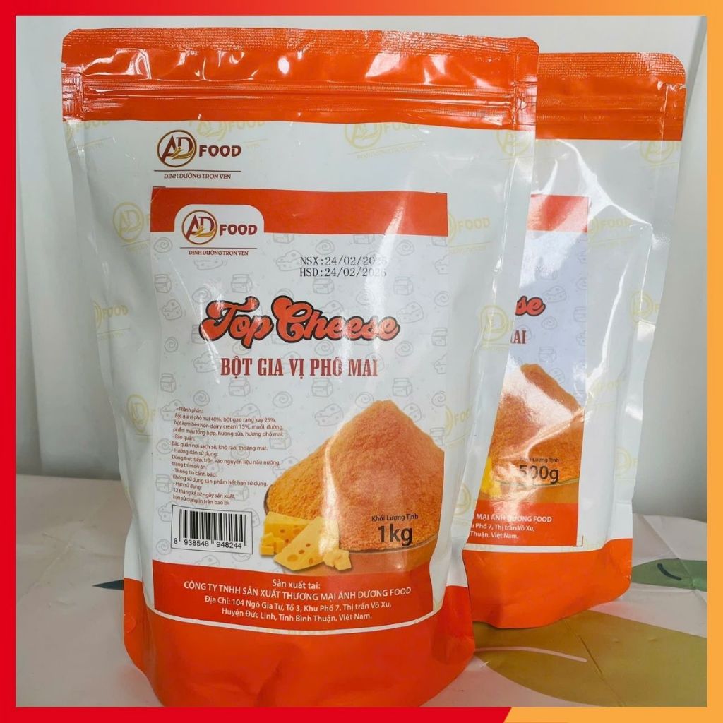 GÓI 1KG Bột phô mai Top Cheese thơm ngon hàng loại ngon, vị mặn, vị ngọt, đa mùi vị, phù hợp với các món chiên nướng,lắc