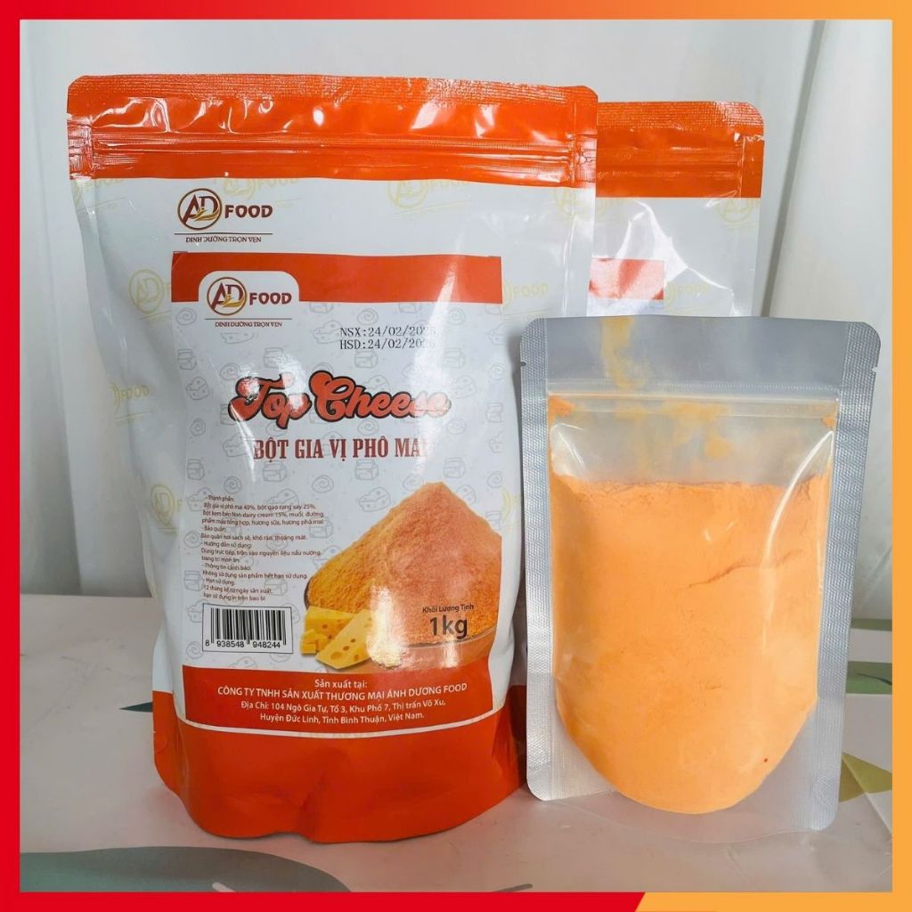 GÓI 1KG Bột phô mai Top Cheese thơm ngon hàng loại ngon, vị mặn, vị ngọt, đa mùi vị, phù hợp với các món chiên nướng,lắc