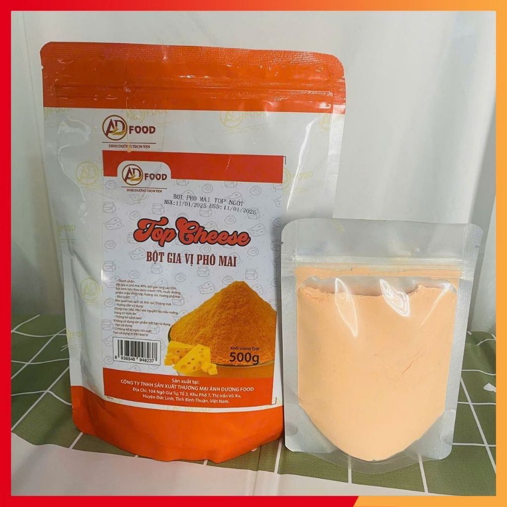 GÓI 1KG Bột phô mai Top Cheese thơm ngon hàng loại ngon, vị mặn, vị ngọt, đa mùi vị, phù hợp với các món chiên nướng,lắc