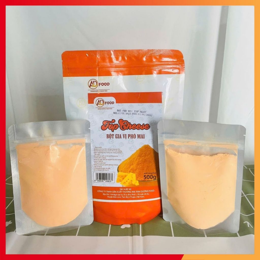 500gr Bột phô mai Top Cheese gam màu cam nổi bật, tô điểm lên các món nướng, chiên lắc, làm xốt