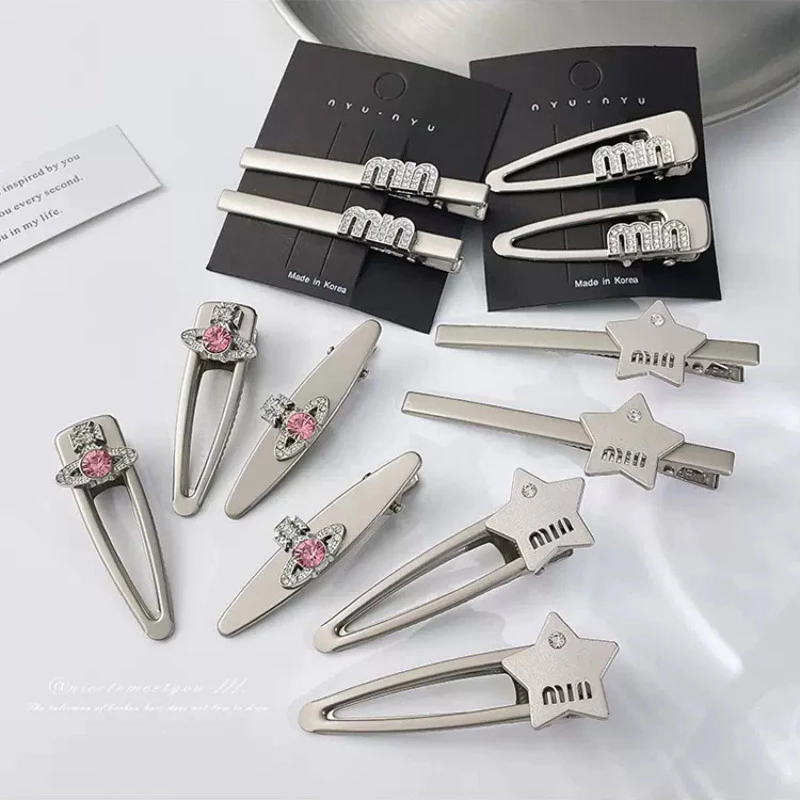 Set 2 Kẹp Tóc Mái Mỏ Vịt Kim Loại Đính Trái Tim/Ngôi Sao/Chữ Min Phong Cách Hàn Quốc Phụ Kiện Tóc Cho Nữ